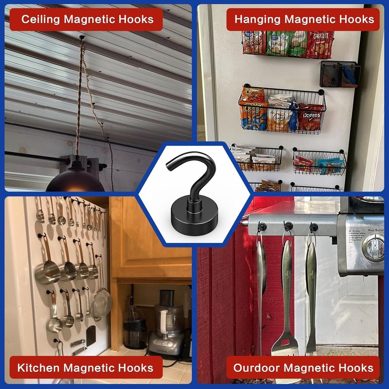 Junarter 20 Pack Magnetic Hooks, 30lbs Magnet Hooks for Cruise Cabins, Black Strong Magnetic Hooks Heavy Duty, Magnets with Hooks, Metal Magnetic Hook for Hanging, Hook Magnets for Home Decor - Image 2